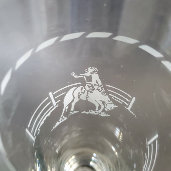 Vtg Rodeo Cowboy Bucking Bronco Tall Etched Pilsner Footed Beer Glass Western - Picture 3 of 9